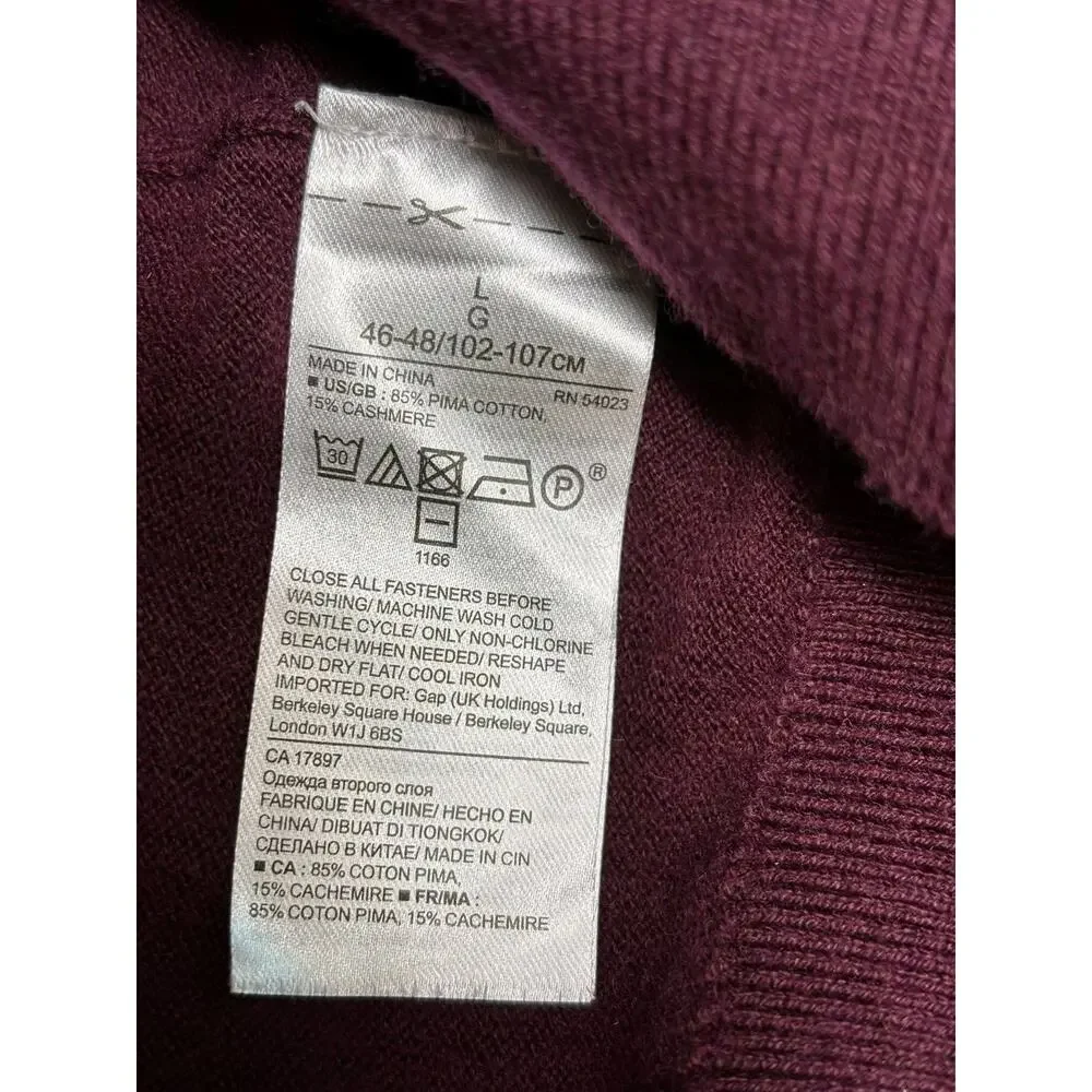 Banana Republic Sweater Men's Size L Burgundy 1/4 Zip Pima Cotton Cashmere
